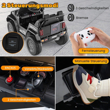 Dětský elektrický jeep s dvojitým motorem &amp; pomalým rozjezdem &amp; odpružením se 4 pružinami, vozítko černé