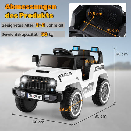 Dětský elektrický jeep s dvojitým motorem &amp; pomalým rozjezdem &amp; odpružením se 4 pružinami, vozítko bílé