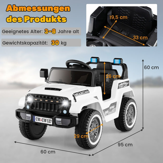 Dětský elektrický jeep s dvojitým motorem &amp; pomalým rozjezdem &amp; odpružením se 4 pružinami, vozítko bílé