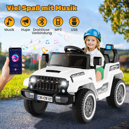 Dětský elektrický jeep s dvojitým motorem &amp; pomalým rozjezdem &amp; odpružením se 4 pružinami, vozítko bílé