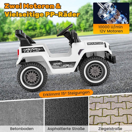 Dětský elektrický jeep s dvojitým motorem &amp; pomalým rozjezdem &amp; odpružením se 4 pružinami, vozítko bílé