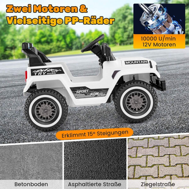 Dětský elektrický jeep s dvojitým motorem &amp; pomalým rozjezdem &amp; odpružením se 4 pružinami, vozítko bílé