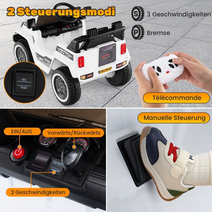 Dětský elektrický jeep s dvojitým motorem &amp; pomalým rozjezdem &amp; odpružením se 4 pružinami, vozítko bílé