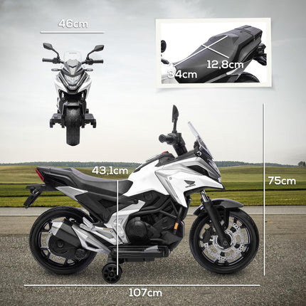 Dětská elektrická motorka 12V, USB, LED, bílá