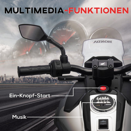 Dětská elektrická motorka 12V, USB, LED, bílá