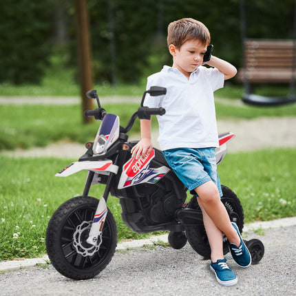 Dětská elektrická motorka 12V s hudbou, 6 km/h, bílá