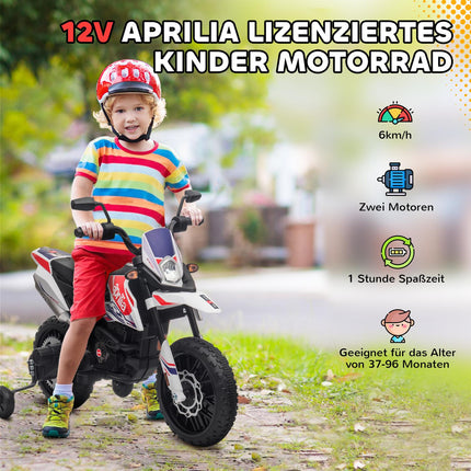 Dětská elektrická motorka 12V s hudbou, 6 km/h, bílá