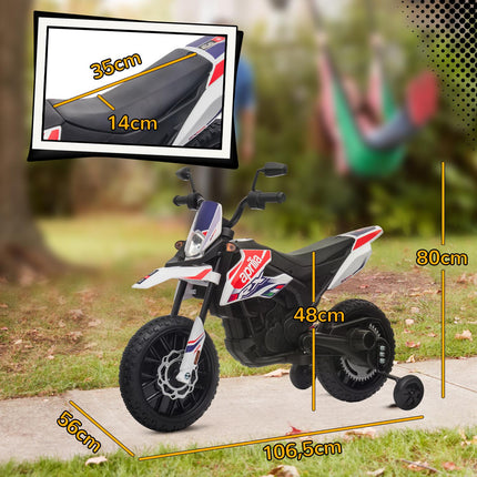 Dětská elektrická motorka 12V s hudbou, 6 km/h, bílá