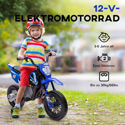 Elektrická motorka pro děti, 12V, hudba, 3-6 let, modrá
