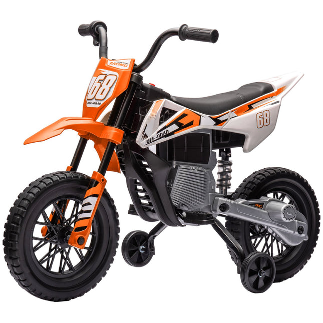 Elektrická motorka pro děti, 12V, hudba, přídavná kolečka, oranžová