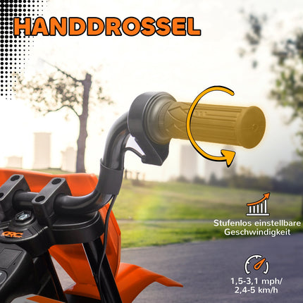 Elektrická motorka pro děti, 12V, hudba, přídavná kolečka, oranžová