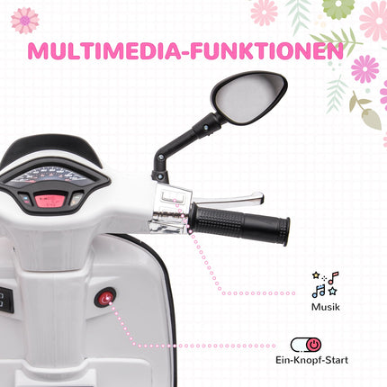 Dětská elektrická motorka 6V s MP3, LED, USB, bílá