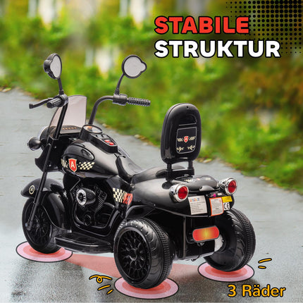Elektrická motorka pro děti, 6V, LED, 3-6 let, černá