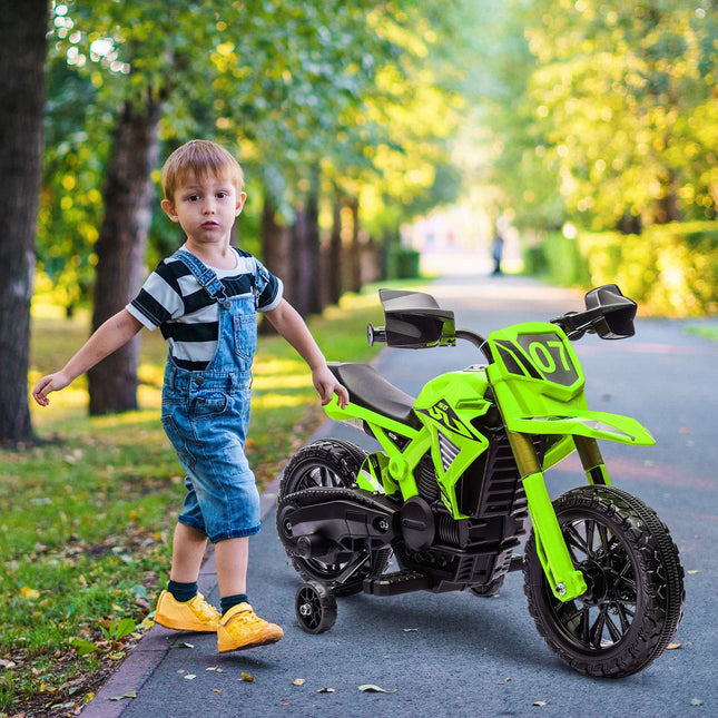 Dětská elektrická motorka 6V s přídavnými kolečky – zelená