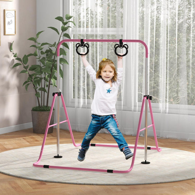 Dětská gymnastická hrazda, nastavitelná, růžová ocel, nosnost 50 kg