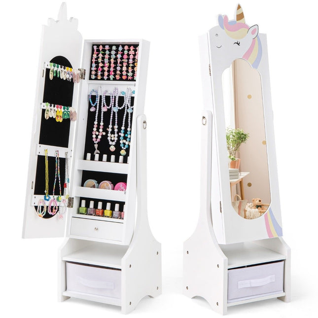 Children's jewelry cabinet 2 in 1 tilting mirror cabinet with full-length mirror white