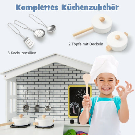 Dětská dřevěná hrací kuchyňka, set s přídavnou tabulí 62 x 33 x 90 cm bílá