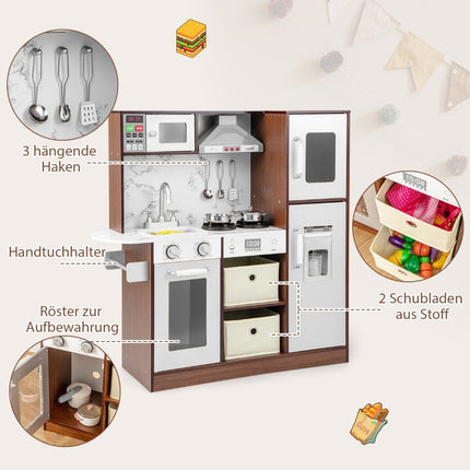Dětská hrací kuchyňka, moderní kuchyňka s efektním osvětlením, kávová