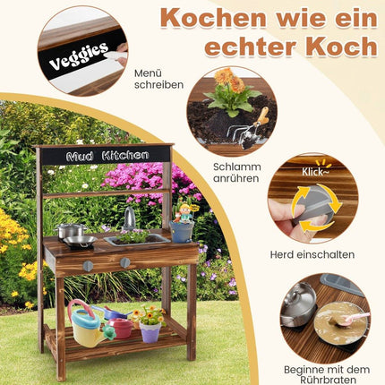 Children's kitchens made of fir wood with rotating tap & removable sink & chalkboard