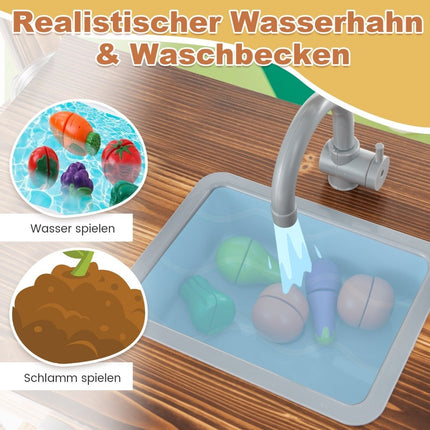 Children's kitchens made of fir wood with rotating tap & removable sink & chalkboard