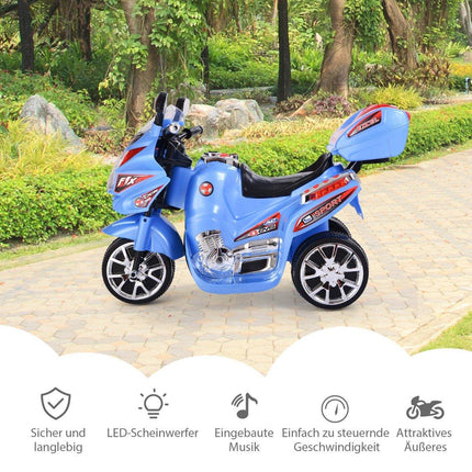 Dětská motorka 6 V, elektrická motorka s hudbou a světlomety, modrá