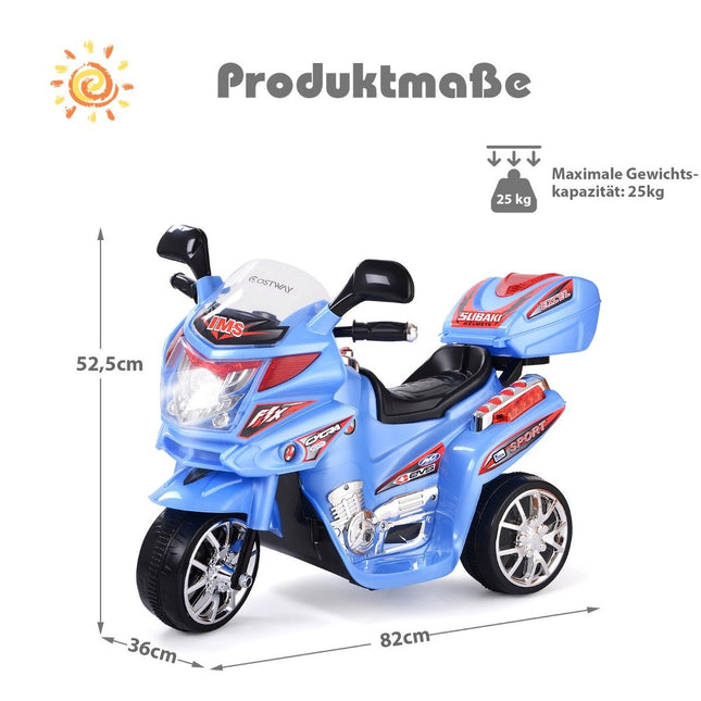 Dětská motorka 6 V, elektrická motorka s hudbou a světlomety, modrá