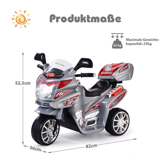Dětská motorka 6 V, elektrická motorka s hudbou a světlomety, šedá