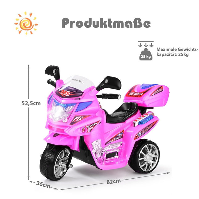 Dětská motorka 6 V, elektrická motorka s hudbou a světlomety, růžová