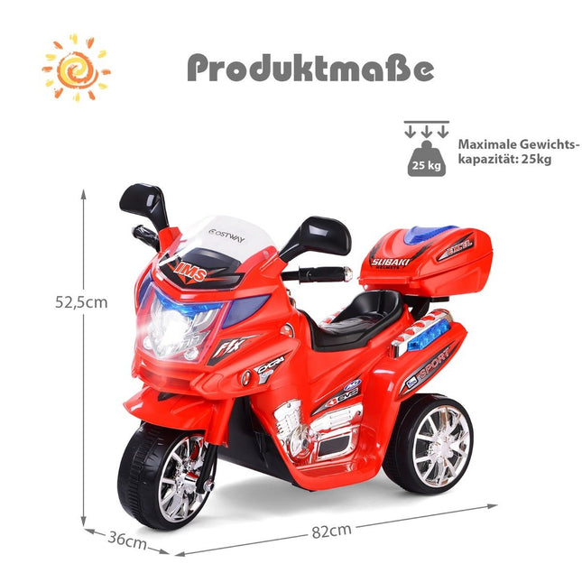 Dětská motorka 6 V, elektrická motorka s hudbou a světlomety, červená
