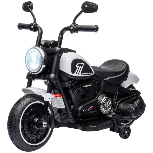 Elektrická motorka pro děti s přídavnými kolečky, bílá