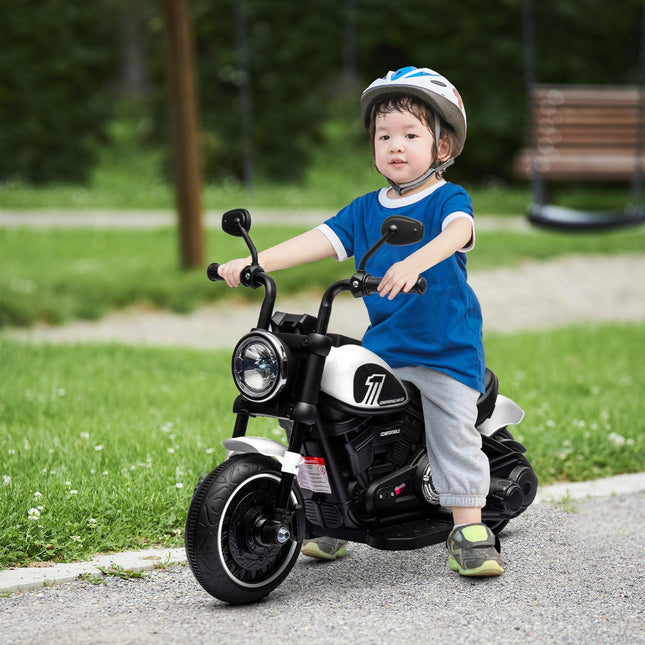 Elektrická motorka pro děti s přídavnými kolečky, bílá
