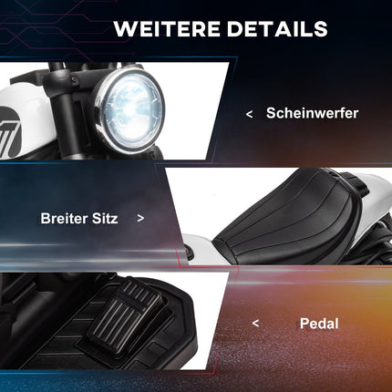 Elektrická motorka pro děti s přídavnými kolečky, bílá