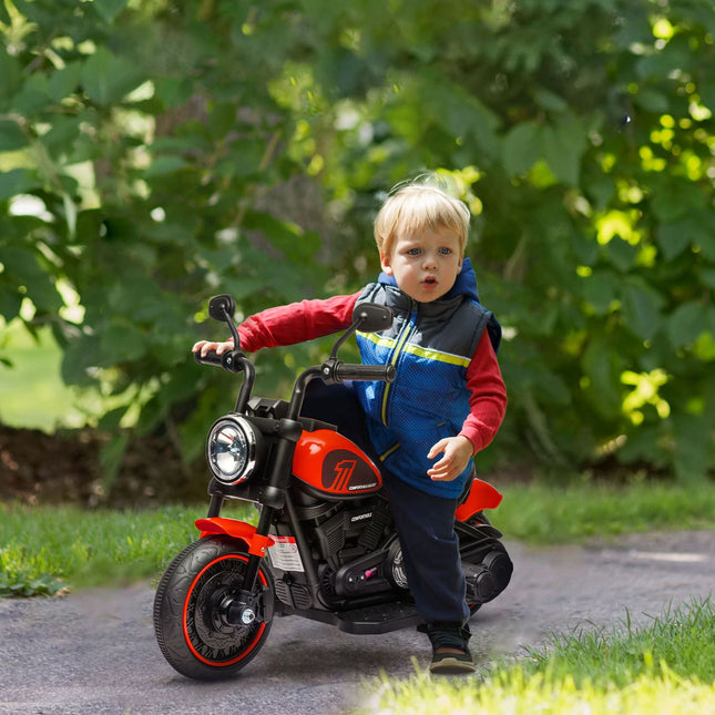 Elektrická motorka pro děti, červená, s přídavnými kolečky, 3 km/h