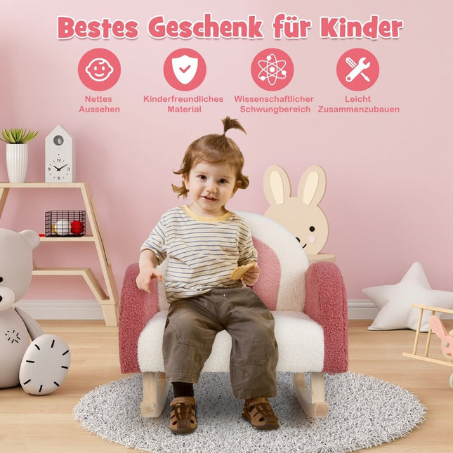 Dětské houpací křeslo, plyšové křeslo teddy s houpacími nohami z topolového dřeva, červené