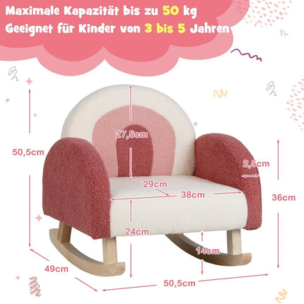 Dětské houpací křeslo, plyšové křeslo teddy s houpacími nohami z topolového dřeva, červené