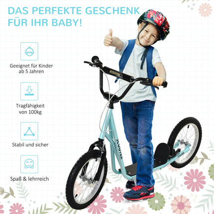 Folding kick scooter for children, handbrake, 16"" pneumatic tires