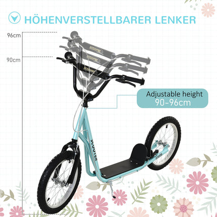 Folding kick scooter for children, handbrake, 16"" pneumatic tires