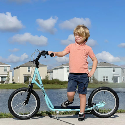 Folding kick scooter for children, handbrake, 16"" pneumatic tires