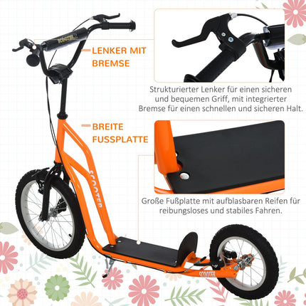 Městská koloběžka pro děti, nafukovací pneumatiky, oranžová, 16/12 palců