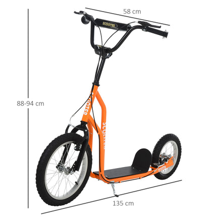 Městská koloběžka pro děti, nafukovací pneumatiky, oranžová, 16/12 palců