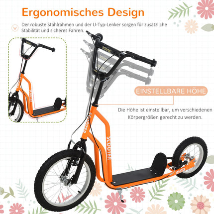 Městská koloběžka pro děti, nafukovací pneumatiky, oranžová, 16/12 palců