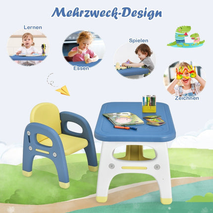 Dětský sedací set s dinosauřím designem včetně stavebnice z HDPE pro děti od 3 let. Modrý