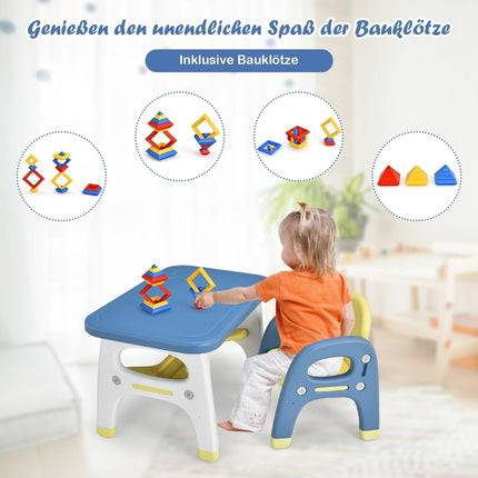 Dětský sedací set s dinosauřím designem včetně stavebnice z HDPE pro děti od 3 let. Modrý