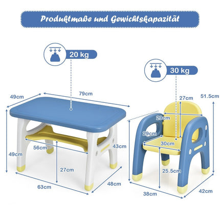 Dětský sedací set s dinosauřím designem včetně stavebnice z HDPE pro děti od 3 let. Modrý