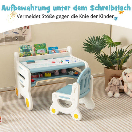 Dětský sedací set s výškově a sklopně nastavitelnou deskou, kreslicí stůl, modrý
