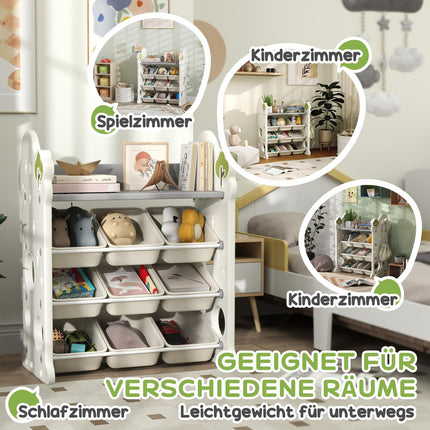 Children's 4-tier toy shelf, 9 removable bins, cream white