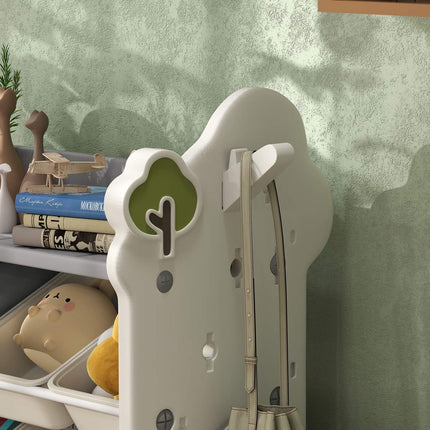 Children's 4-tier toy shelf, 9 removable bins, cream white