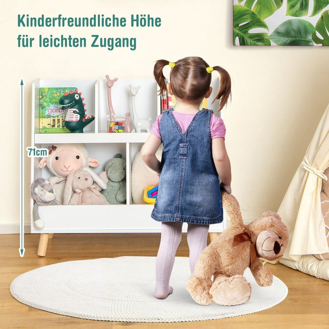 Children's shelf with 5 open compartments bookcase children's room shelf with solid wood legs white