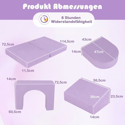 Dětská pohovka, 8dílné hrací sofa z pěnových dílů se semišovým potahem, fialová