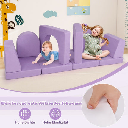 Dětská pohovka, 8dílné hrací sofa z pěnových dílů se semišovým potahem, fialová